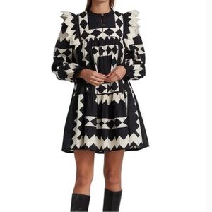 SEA New York Helena Black and White Geometric Long Sleeve tunic Dress size XS